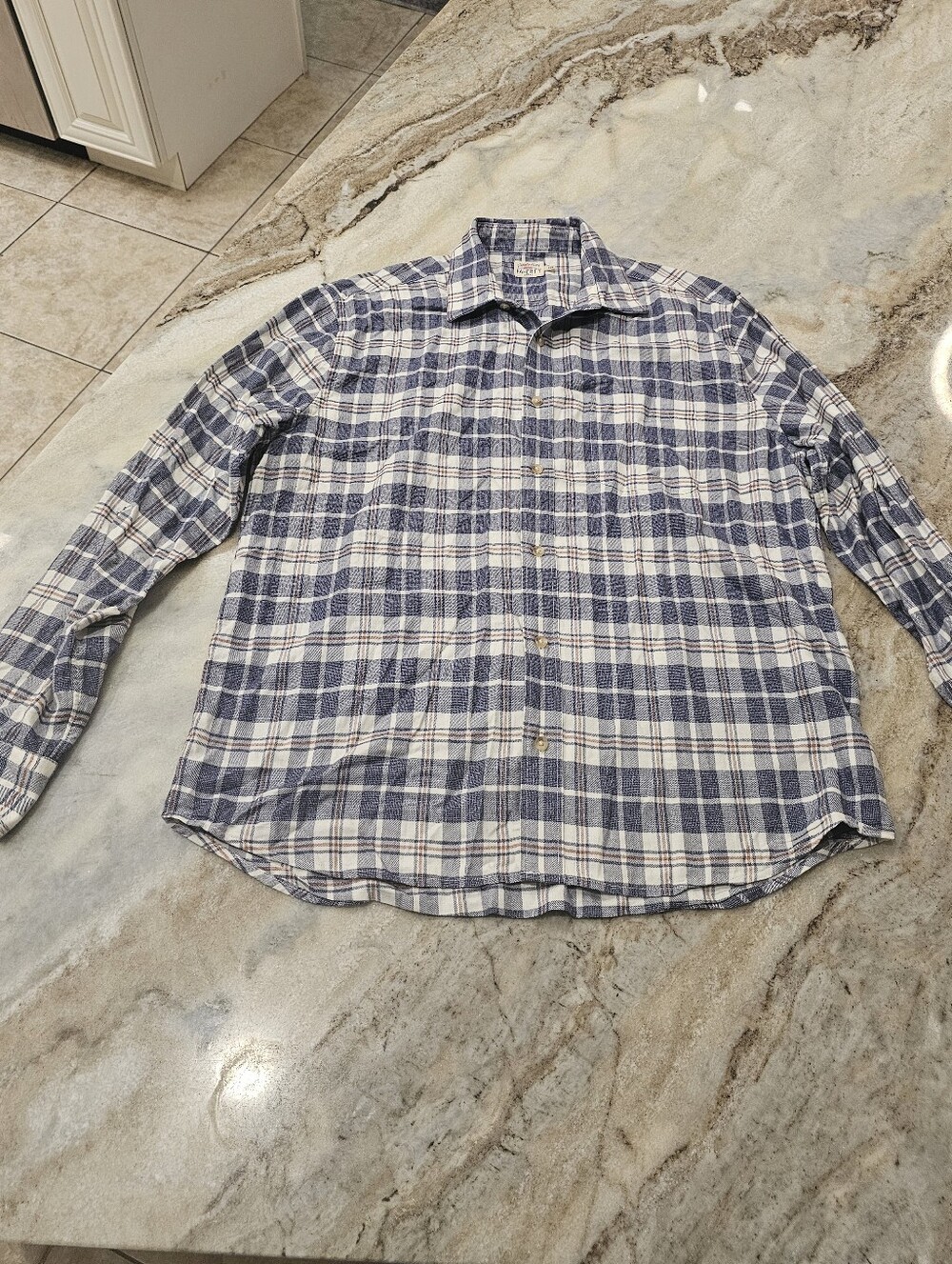 Faherty Plaid Flannel Shirt Men's Large Cream Blue Rust Button Front